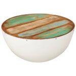Table basse en forme de bol blanc bois de récupération massif – Image 9