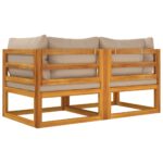 Canapés d'angle sectionnels 2 pcs coussins taupe Bois acacia – Image 4