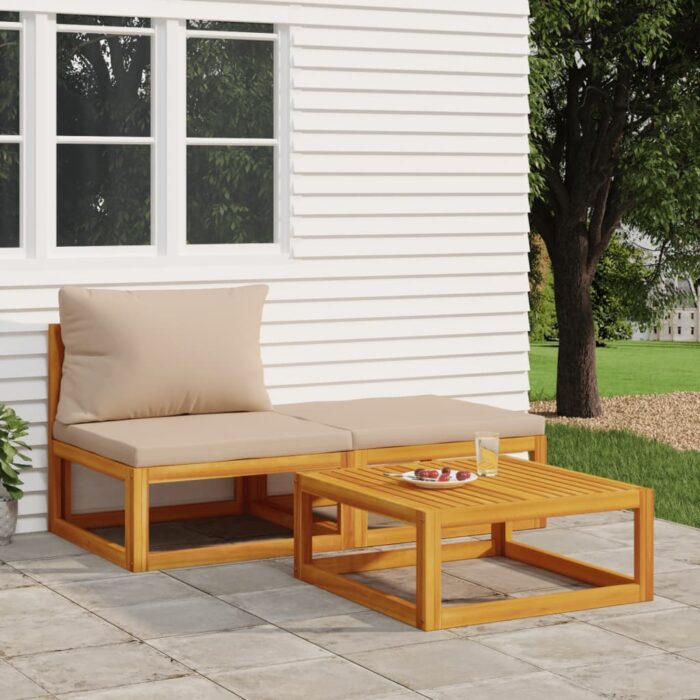 Salon de jardin 3 pcs avec coussins bois massif d'acacia – Image 1