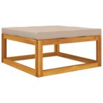 Repose-pied de jardin avec coussin taupe bois massif d'acacia – Image 3