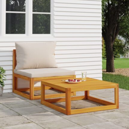 Salon de jardin avec coussins 2 pcs bois massif acacia