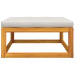 Repose-pied de jardin coussin gris clair bois massif d'acacia – Image 2