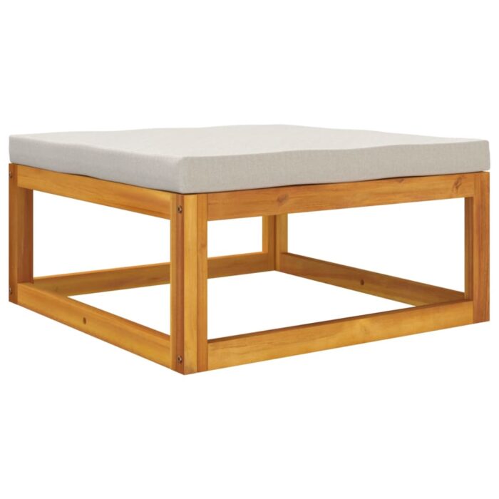 Repose-pied de jardin coussin gris clair bois massif d'acacia – Image 4