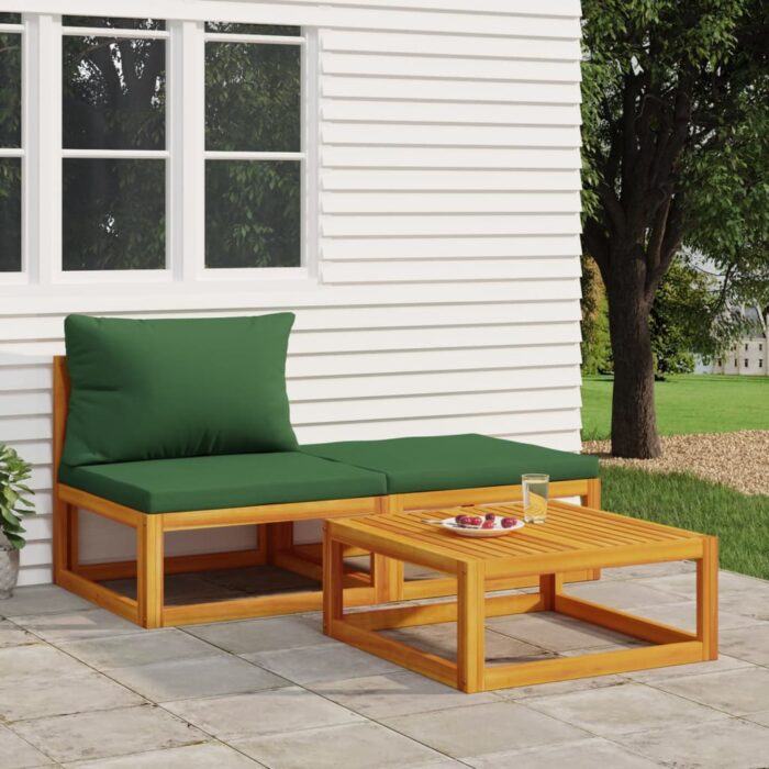 Salon de jardin 3 pcs avec coussins bois massif d'acacia – Image 1