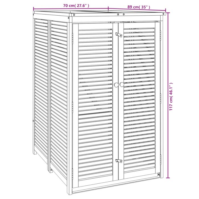 Cabanon à poubelle simple 70x89x117 cm bois massif d'acacia – Image 7