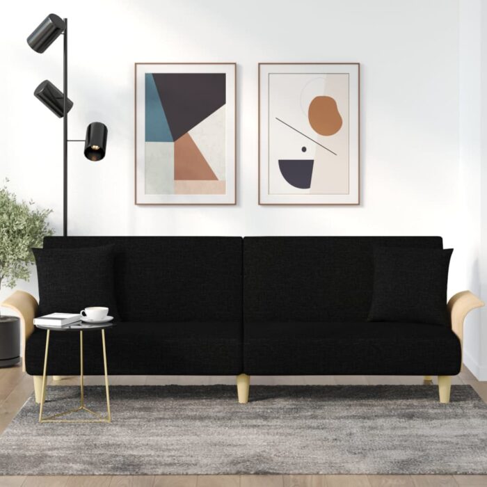 Canapé-lit avec accoudoirs noir tissu – Image 1