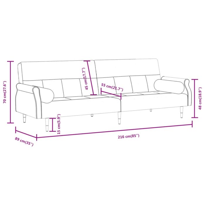 Canapé-lit avec coussins bleu velours – Image 10