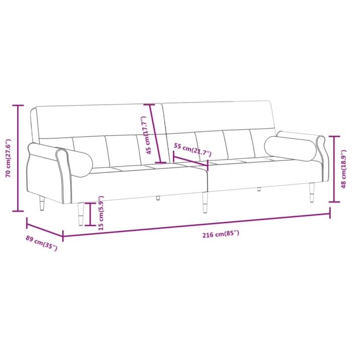 Canapé-lit avec coussins gris clair velours – Image 10