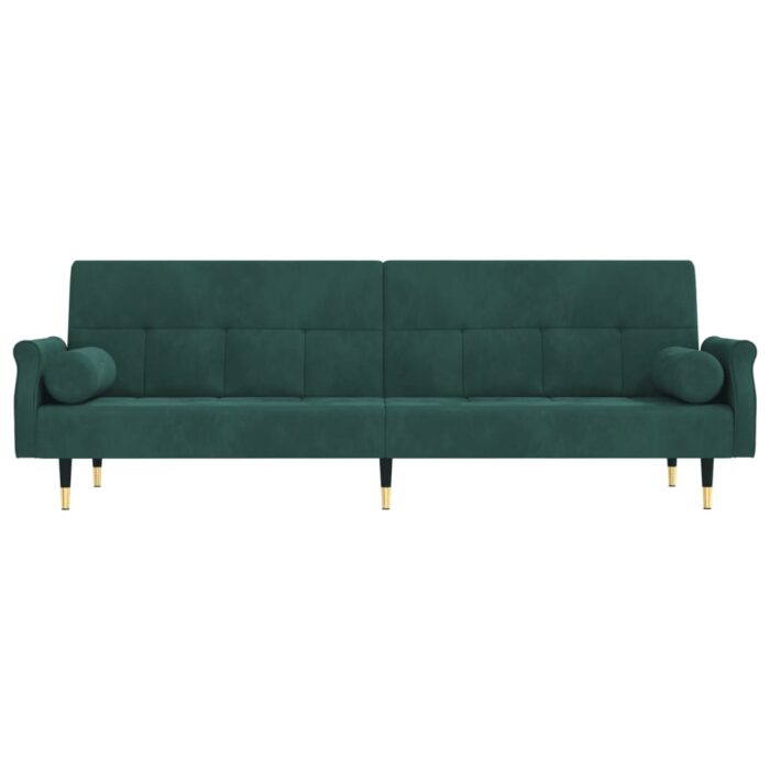 Canapé-lit avec coussins vert foncé velours – Image 2