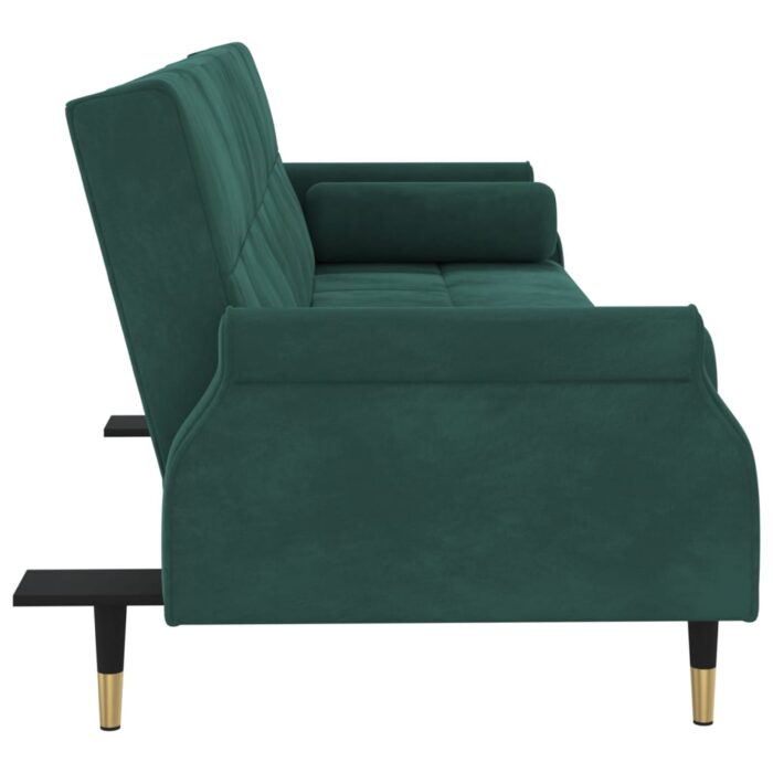 Canapé-lit avec coussins vert foncé velours – Image 3