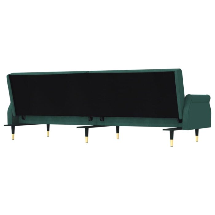 Canapé-lit avec coussins vert foncé velours – Image 4