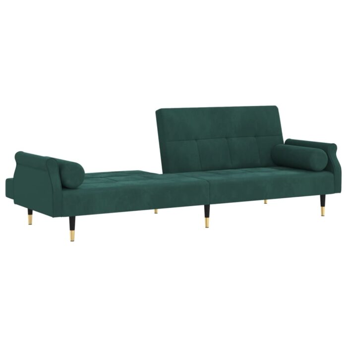 Canapé-lit avec coussins vert foncé velours – Image 5