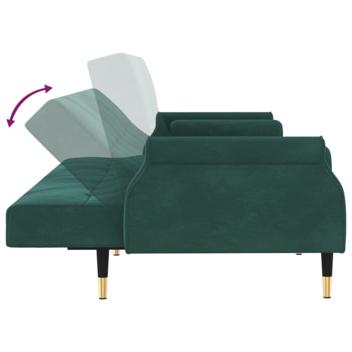 Canapé-lit avec coussins vert foncé velours – Image 7