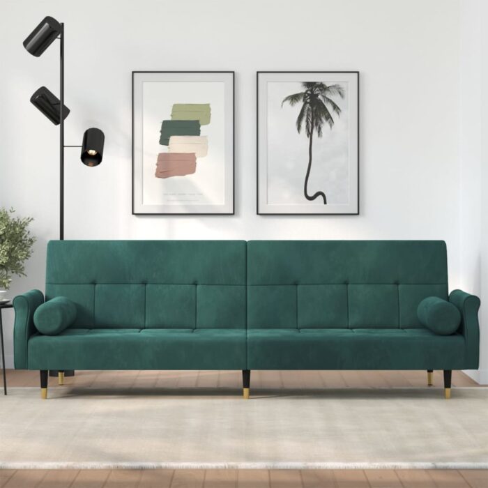VXL8720845733575_m_en_hd_1.jpg Canapé-lit avec coussins vert foncé velours – Image 1