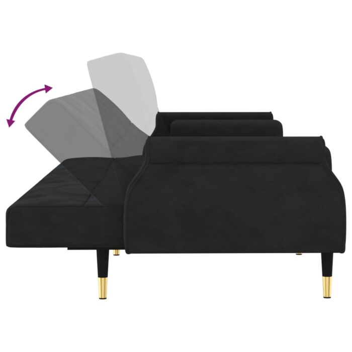 Canapé-lit avec coussins noir velours – Image 7
