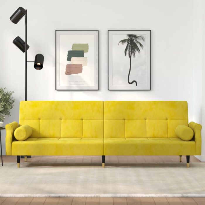 VXL8720845733605_m_en_hd_1.jpg Canapé-lit avec coussins jaune velours – Image 1