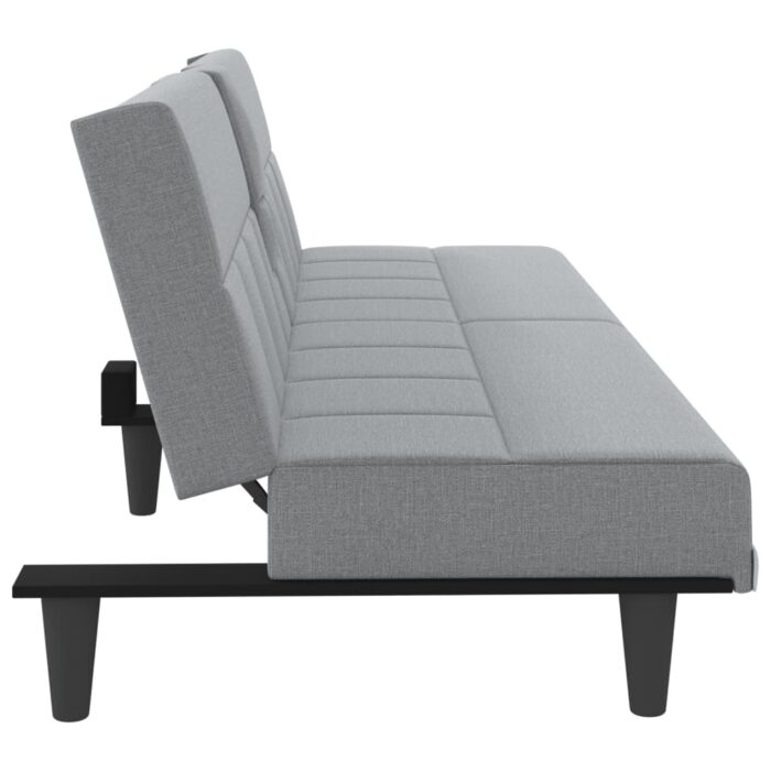 Canapé-lit avec porte-gobelets gris clair tissu – Image 4