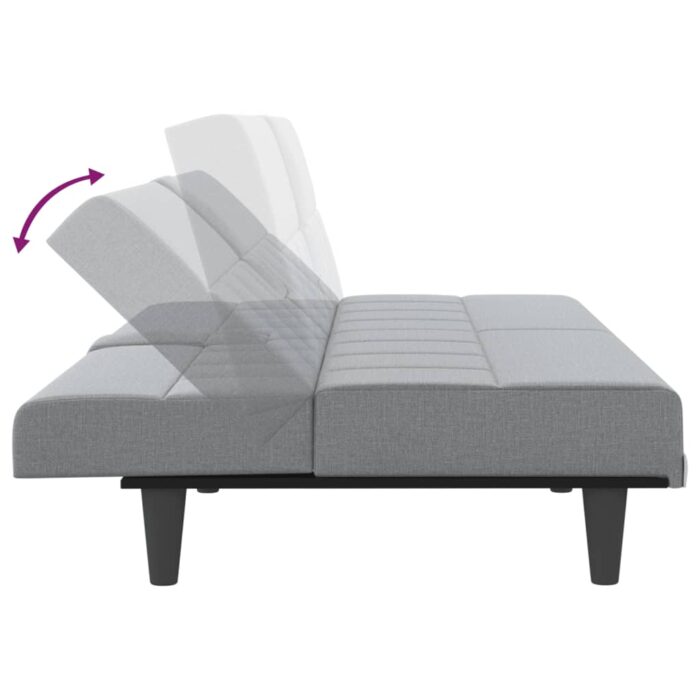Canapé-lit avec porte-gobelets gris clair tissu – Image 7