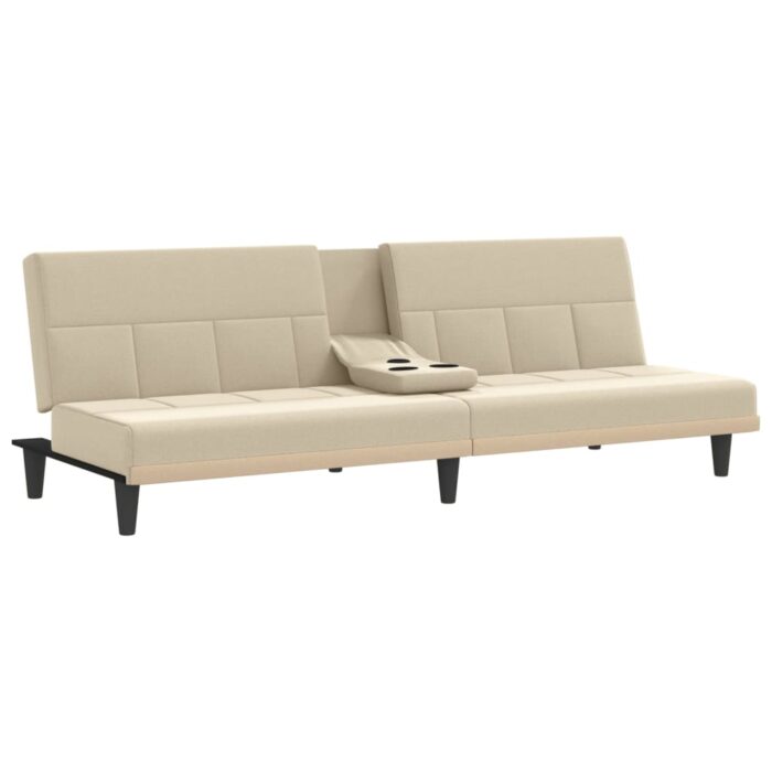 Canapé-lit avec porte-gobelets crème tissu – Image 3