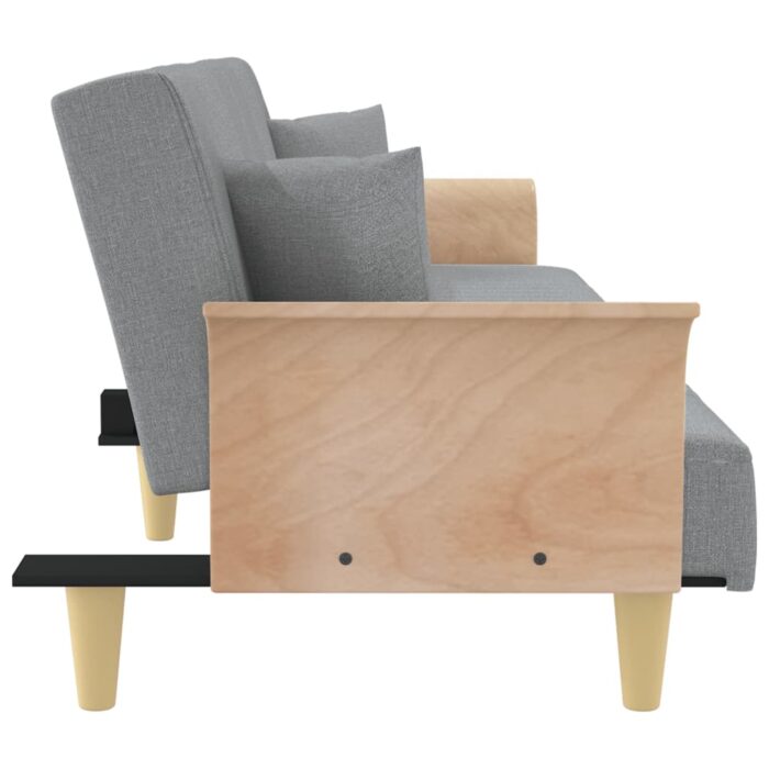 Canapé-lit avec accoudoirs gris clair tissu – Image 3