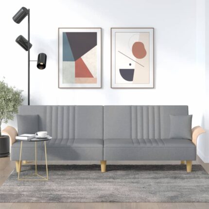 Canapé-lit avec accoudoirs gris clair tissu