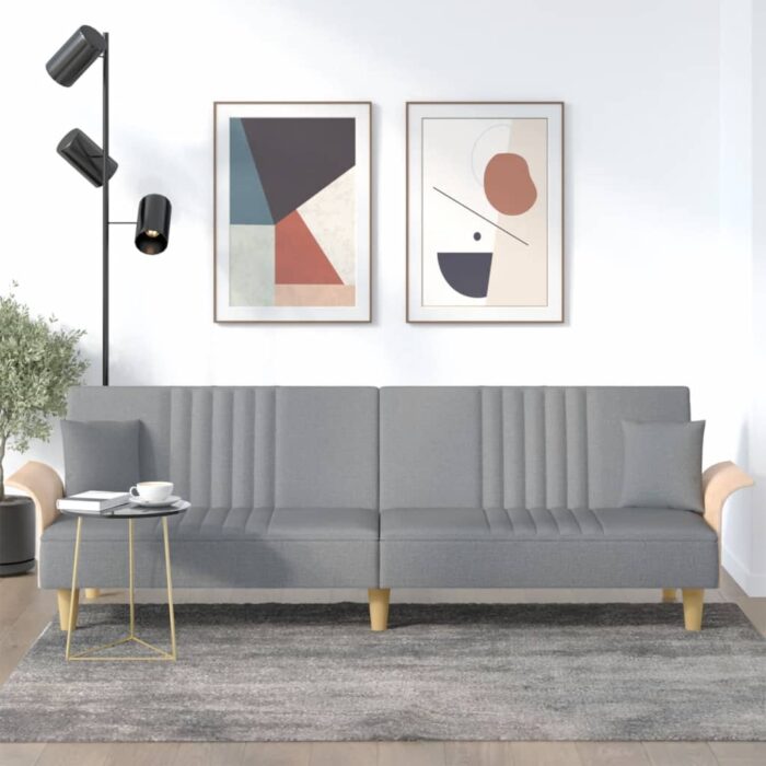 Canapé-lit avec accoudoirs gris clair tissu – Image 1