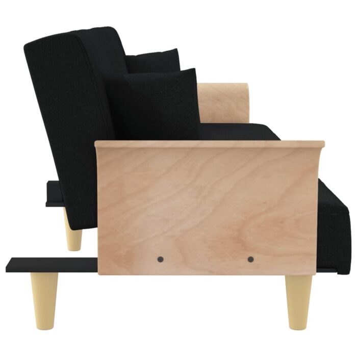 Canapé-lit avec accoudoirs noir tissu – Image 3