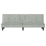 Canapé-lit avec porte-gobelets gris clair velours – Image 3