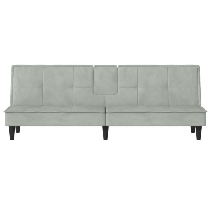 Canapé-lit avec porte-gobelets gris clair velours – Image 3