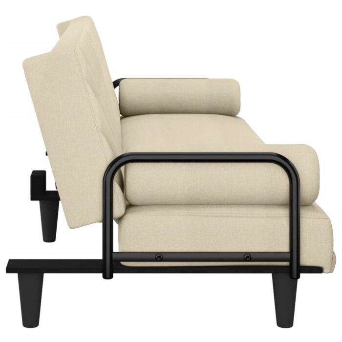 Canapé-lit avec accoudoirs crème tissu – Image 3
