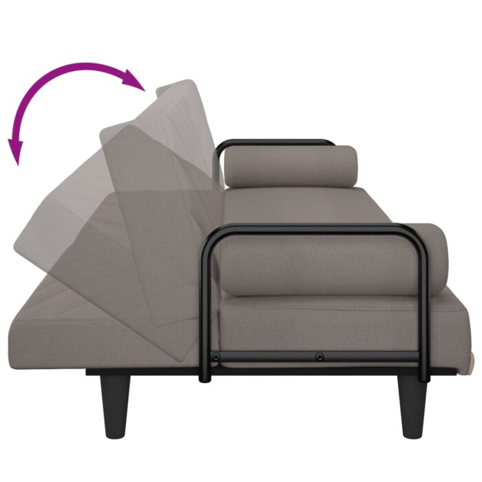 Canapé-lit avec accoudoirs taupe tissu – Image 7