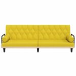 Canapé-lit avec accoudoirs jaune clair tissu – Image 2