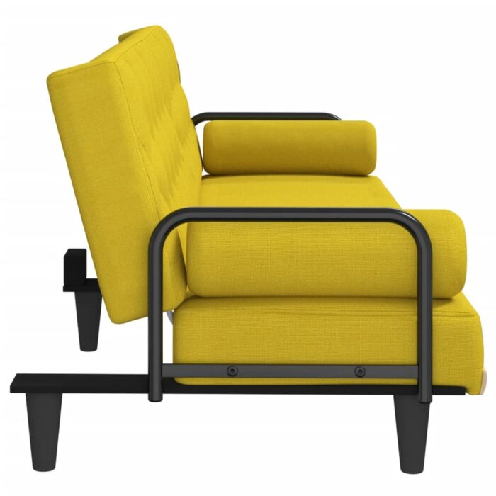 Canapé-lit avec accoudoirs jaune clair tissu – Image 3