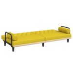 Canapé-lit avec accoudoirs jaune clair tissu – Image 6