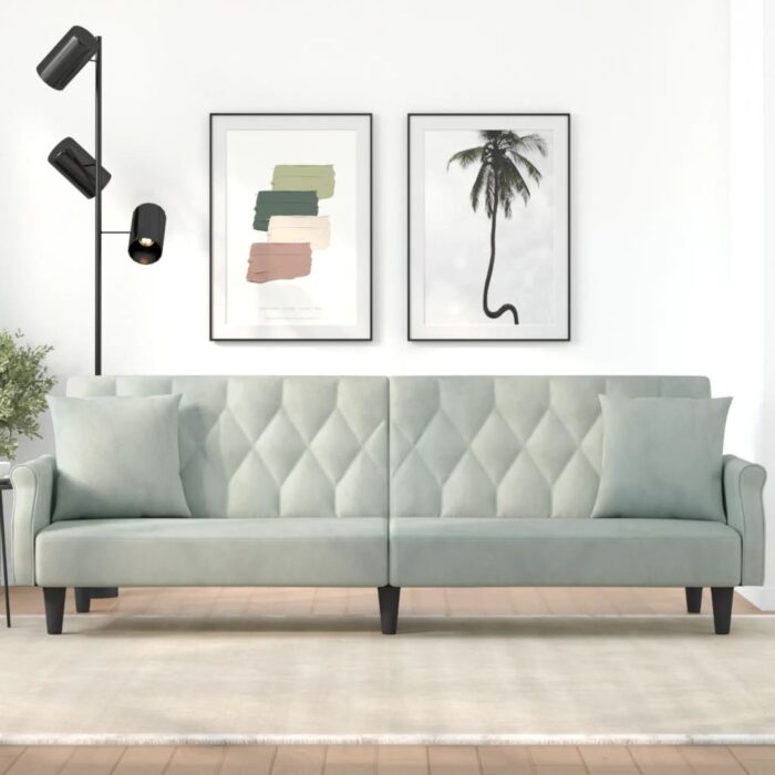 VXL8720845734428_m_en_hd_1.jpg Canapé-lit avec accoudoirs gris clair velours – Image 1