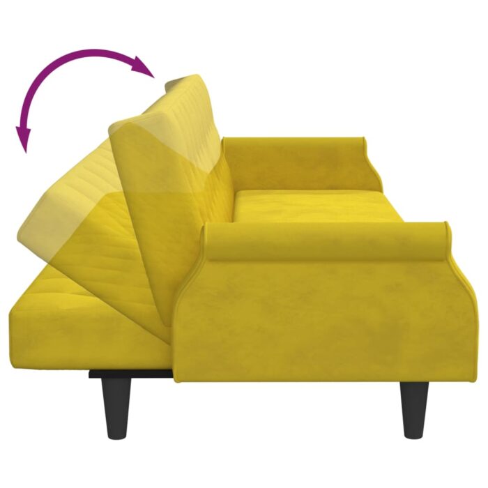 Canapé-lit avec accoudoirs jaune velours – Image 7