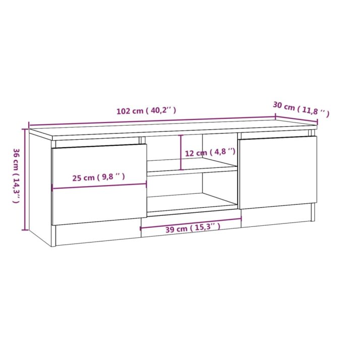Meuble TV avec porte Chêne sonoma 102x30x36 cm – Image 7