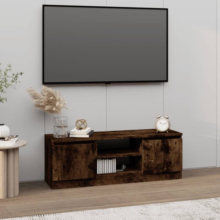Meuble TV avec porte Chêne fumé 102x30x36 cm – Image 1