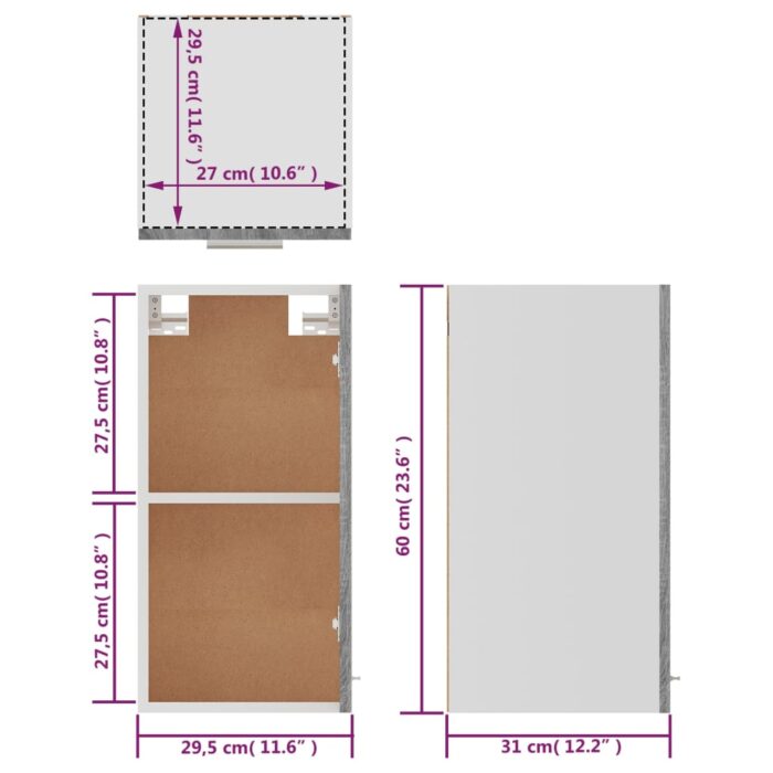 Armoire suspendue Sonoma gris 29,5x31x60 cm Bois d'ingénierie – Image 9