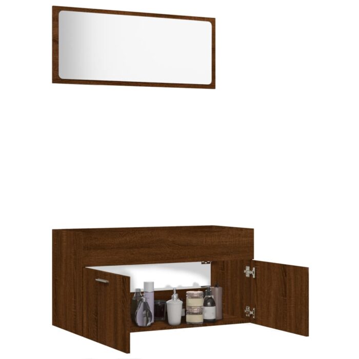 Ensemble de meubles de salle de bain 2 pcs Chêne marron – Image 2