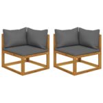 Canapés d'angle sectionnels 2pcs et coussins bois massif acacia