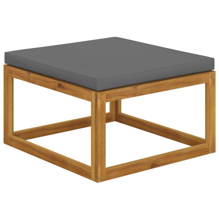 Repose-pied avec coussin gris foncé bois massif d'acacia – Image 1