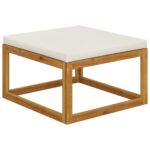 Repose-pied avec coussin blanc crème bois massif d'acacia