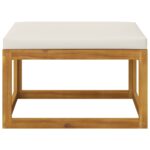 Repose-pied avec coussin blanc crème bois massif d'acacia – Image 2