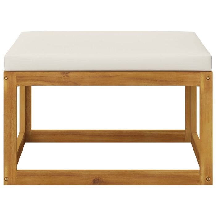 Repose-pied avec coussin blanc crème bois massif d'acacia – Image 2