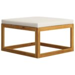 Repose-pied avec coussin blanc crème bois massif d'acacia – Image 3