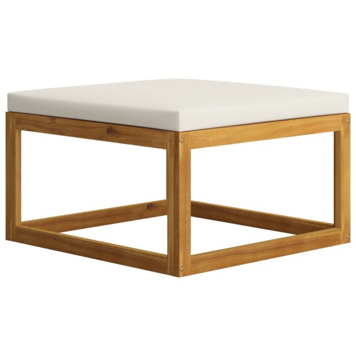 Repose-pied avec coussin blanc crème bois massif d'acacia – Image 3