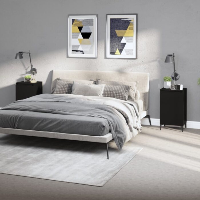 Tables de chevet 2 pcs noir 40x35x70 cm bois d'ingénierie – Image 1