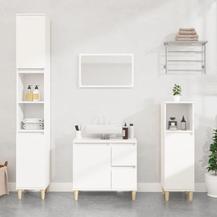 Armoire de salle de bain blanc 30x30x190 cm bois d'ingénierie – Image 1