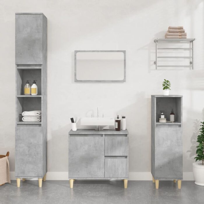 Armoire de salle de bain gris béton 30x30x100 cm – Image 1